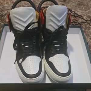 Buscemi Men’s High-Top Sneakers — White, Black & Red Accents